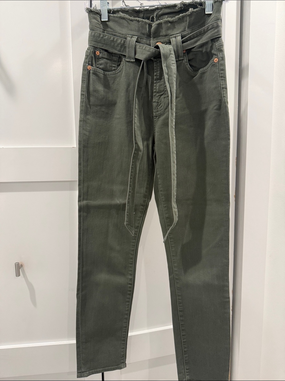 7 For All Mankind Roxanne High Rise Paper Bag Jeans - Dark Green